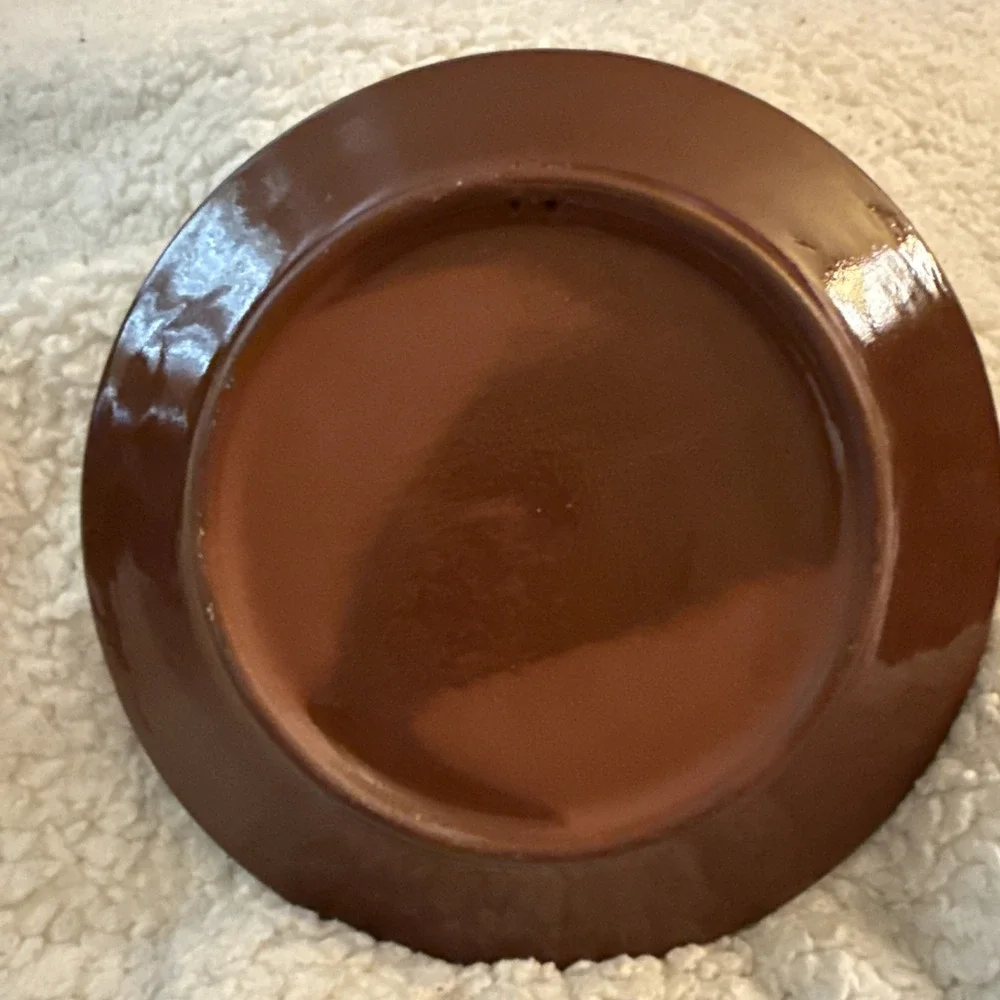 Vintage Bulgarian Troyan Red Ware Pottery Hand Painted Wall Plate 8.5